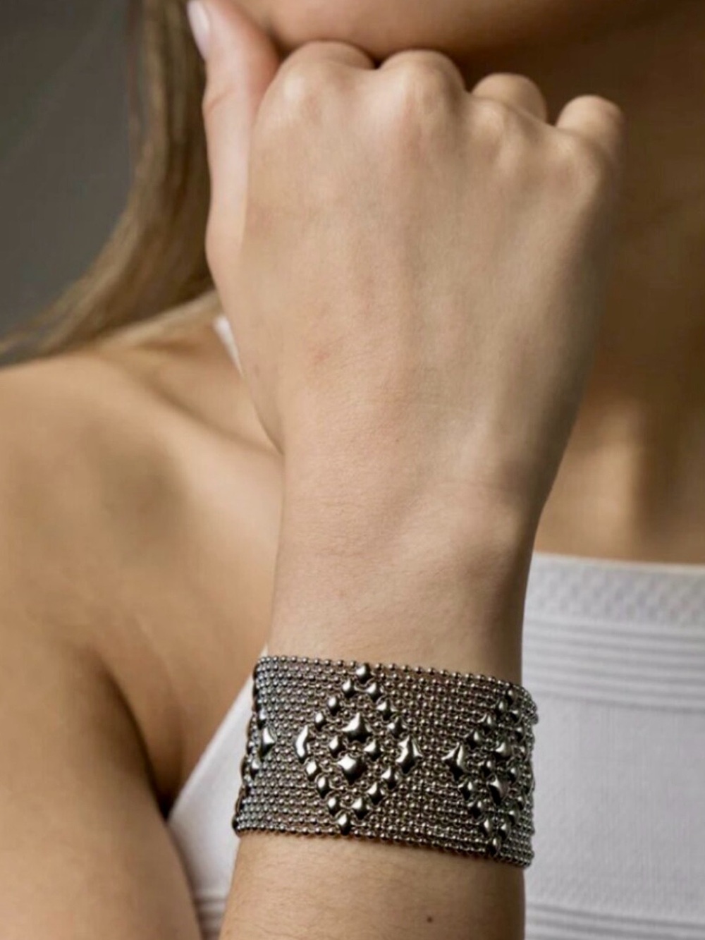 Sergio Gutierrez Liquid Metal bracelet Model: TB32 Silver Chrome Finish.